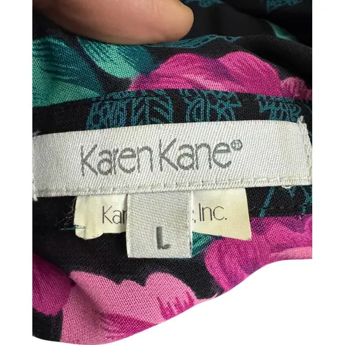 Karen Kane Floral Button Up Shirt Black/Pink Leafy Print L