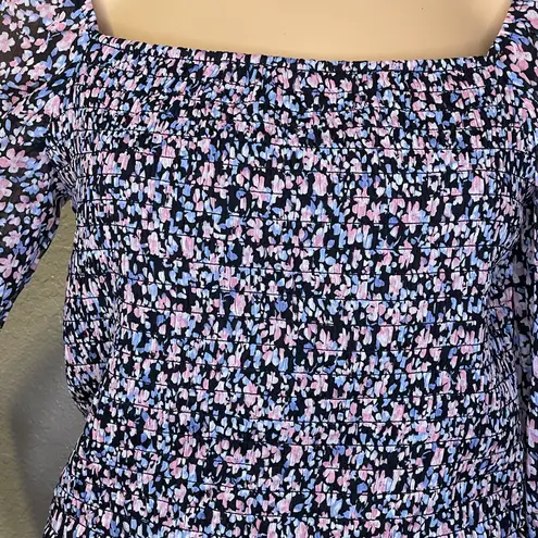 I.N. San Francisco Floral Puff Sleeve Blouse Pink Blue Black Large