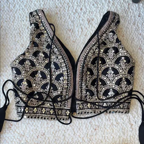 Lashkaraa Embroidered Satin Lehenga Black and Gold XS/S Size undefined