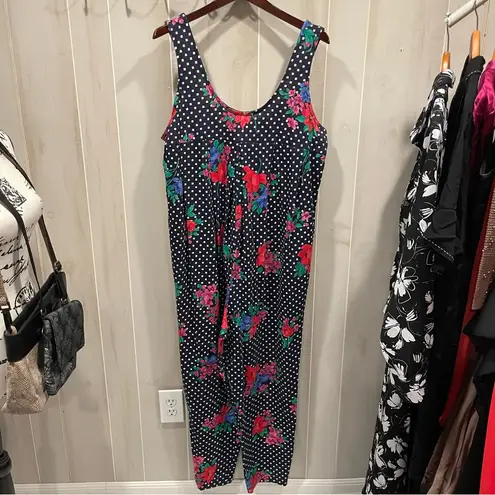Vintage 80s Randi jumpsuit oversized made in USA cotton blend polka dot floral Black Size L
