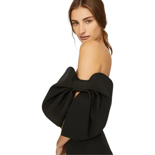 TOCCIN X RTR Puff Bow Sleeve Crop Top Black Taffeta Off