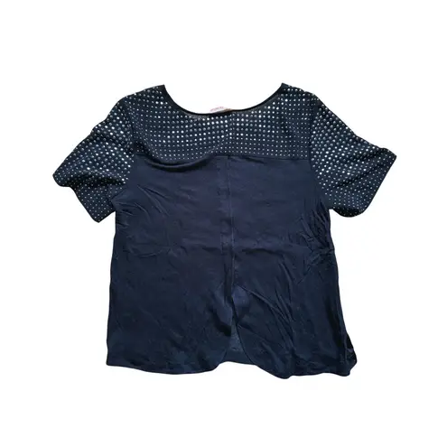 Rebecca Taylor Beaded Silk Short Sleeve Blouse Black 10 Designer Glam Minimalist