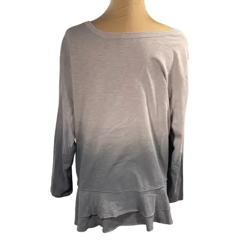 Falls Creek New Ruffle Hem Top Scoop Neck Ombre Grey Size 1X Cotton Blend