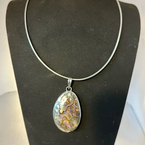18 inch abalone platinum over sterling silver large pendant on Omega necklace..