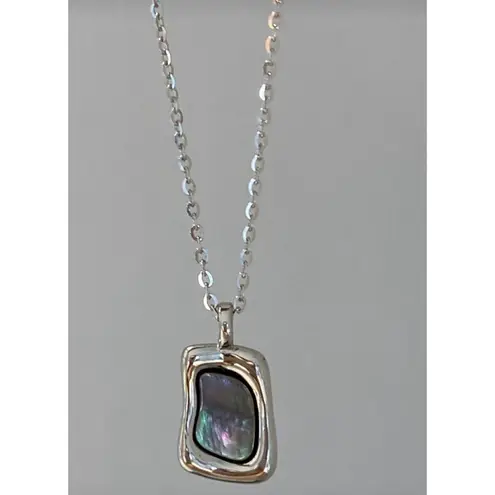 Boutique Rectangle Abalone Necklace, 925 Sterling Silver 16-18"