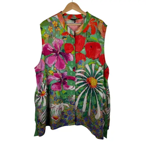 Claire Desjardins Where Butterflies and Bees Are Top 3X Floral Linen Artsy Flowy Green