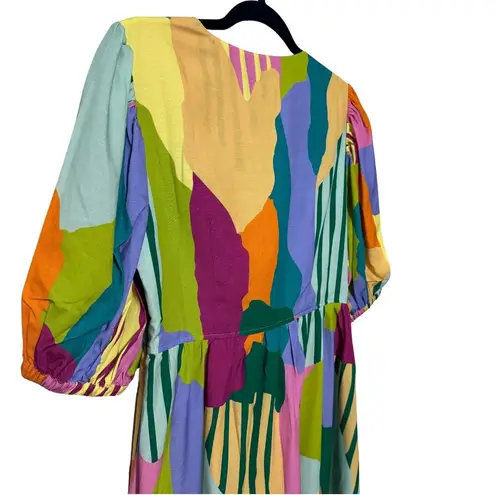 CROSBY by Mollie Burch Emilie Dress Fields Tie Front Cutout Colorful Dress NWT S