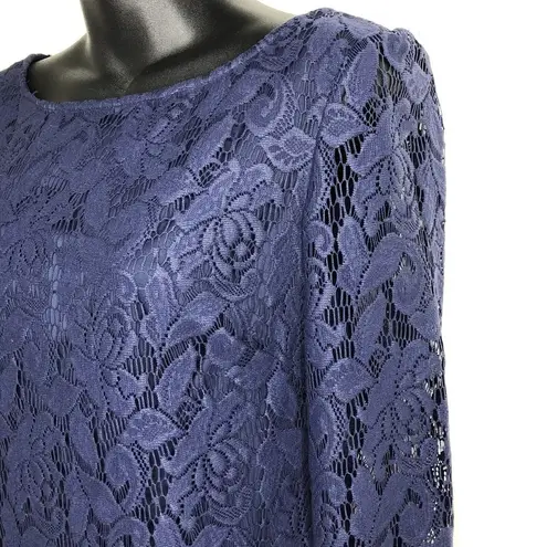 Aidan Mattox Womens Blue Lace Long Sleeve Sheath Cocktail Dress Sz 2 Deep V Back
