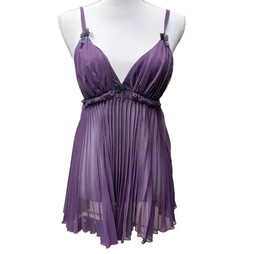 Dreamgirl Pleated Sheer Purple Plum Colored Babydoll Lingerie Chemise Size S