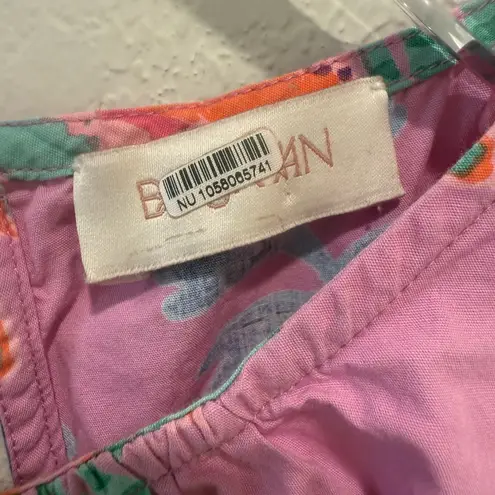 BANJANAN Valeria Midi Dress size Medium Pink Sea Beach Print Puff Sleeves