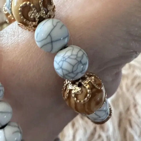 Beaded Cream Gold Pale Blur Beaded Bracelet Duo