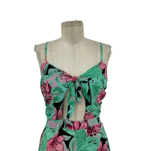 Cleobella Angelina Hawaii Tie-Front Jumpsuit Green Pink Floral Palm Size Small