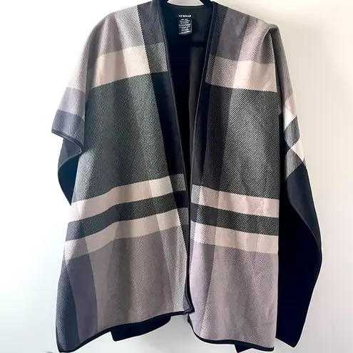 Ike Behar Fleece Plaid Poncho Wrap Shawl Black Size undefined