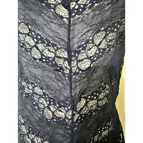 Cinnamon Navy Blue Lace Camisole Tank Top Sheer V Neck Spaghetti Strap Size S
