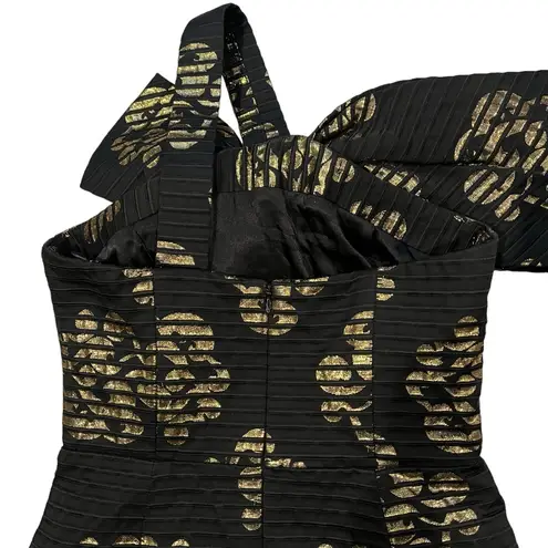 Milly of New York Black Gold Metallic Textured One Shoulder Bow Mini Dre… Size 2