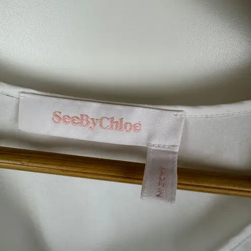 See By Chloe Eyelet Flutter Sleeve Blouse Size 36 (XS) White V-Neck Feminine - Image 7