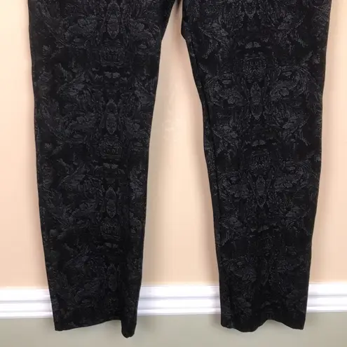 Soft Surroundings Women’s Leaf Print Pattern Black Gray Pull On Ankle Pants