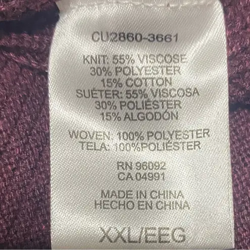 Hilary Radley Women's Long Sleeve 2-fer Two-Fer Sweater, Heather Wine XL