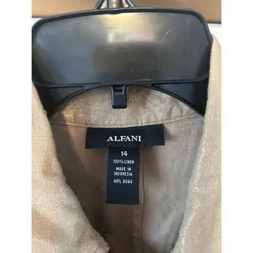 Alfani Women's Gold Shimmer 100% Linen Cropped Jacket Blazer Size 14