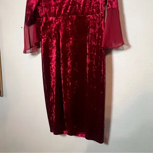 Connected Apparel Connected Velvet Dress Side Tab Ruched 3/4 Sleeve Size 16 Knee Length Sheath
