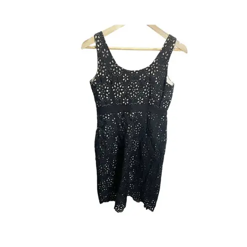 ECI Woman's Size 4 Black Tan Eyelet Sleeveless Dress A-line Floral Workwear