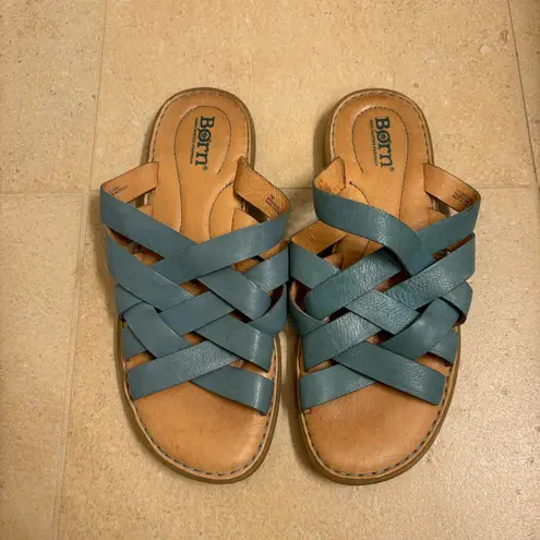 Born Shoes Born Isle Slide Leather Slip-On Sandal Women’s size 7 in Turquoise Blue