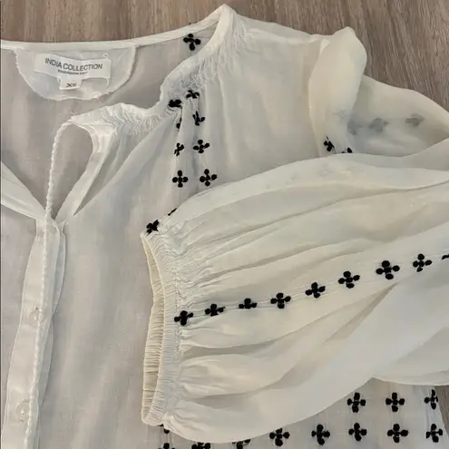 India Collection Emerson Fry Long Sleeve Button Down Pullover Blouse Top XS White