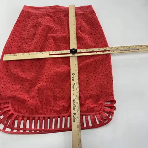 Plenty by Tracy Reese Skirt Womens 4 Eyelet Embroidered Lace Pencil Curved Hem Red