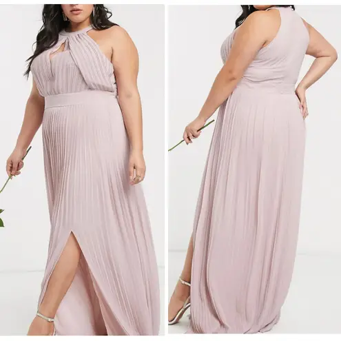 TFNC New Plus Pleated Chiffon Slit Maxi Bridesmaid Dress Pink Mink Size 18