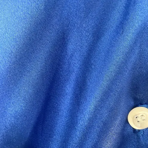 Norton Mcnaughton Vintage Blue Statin Button Front Blouse Women's Size 14P FLAWS
