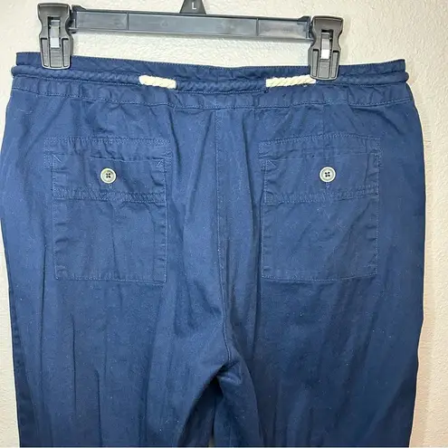 Sandro navy blue cotton cropped capri pants with rope belt women’s size 10