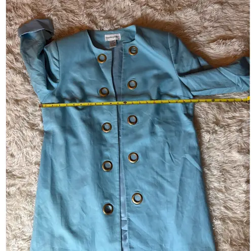 Bloomingdales Linen Coat Jacket Aqua Blue w/ Gold Eyelet Button Front 14W XL