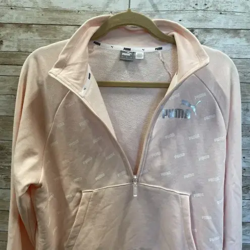  Womens L Sweatshirt Peach 1/2 Zip White Puma Pattern Pullover Athletic‎