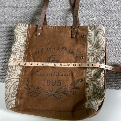 Myra Bag Handmade Leather Handle Tote Bag French Style Market Bag Brown