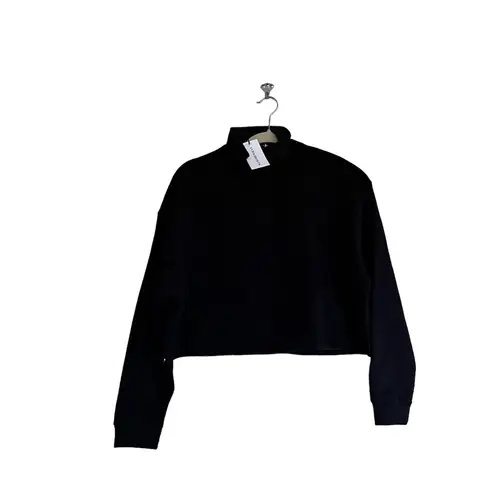 We Wore What NWT Cropped Knit Quarter Zip Pullover Black Medium