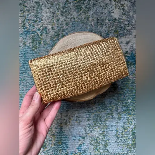 NOS vintage gold beaded floral sequin small evening purse clutch