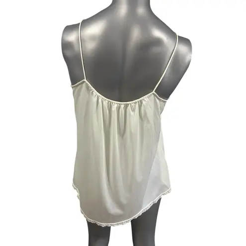 Vtg Camisole Slip Top Satin White Floral Lace Medium Cami Cottage Fairy Tank Top