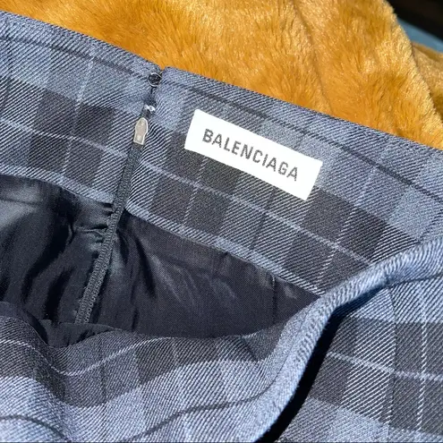 Balenciaga New Godet Stretch Wool Plaid Peplum Skirt in Grey and Black