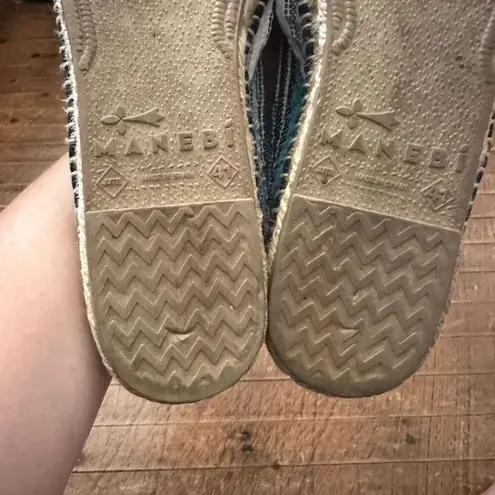 Manebi Anthro blue striped raffia size 8 artsy slip on flats Brown