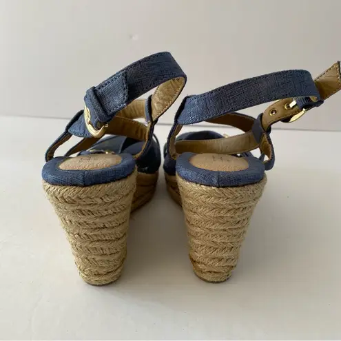 Eurosoft by Sofft Stacked Wedge Espadrille Blue Strappy Sandals Size 8