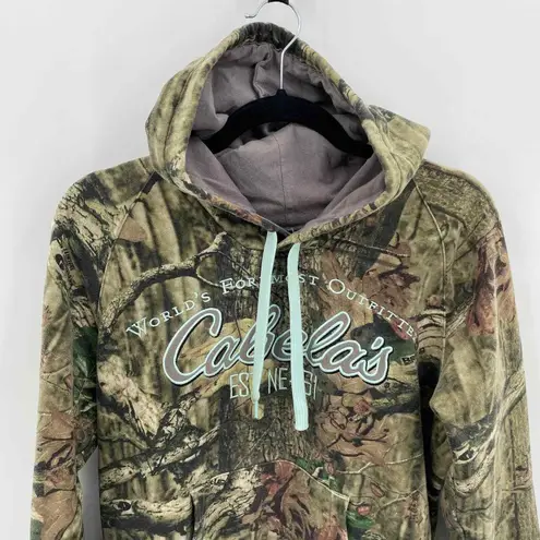 Cabela's Hunting Hoodie Sweatshirt Womens Medium Blue Green Camo Print Pocket