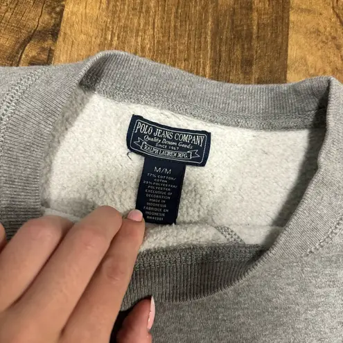 Vtg Y2K Polo Ralph Lauren Cropped Pullover Crewneck Sz Medium Grey Flag