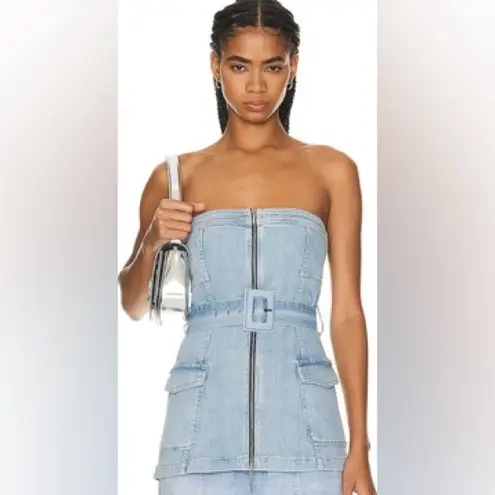 Jonathan Simkhai Kota Bustier Top Denim Strapless Belted Size 10 Blue