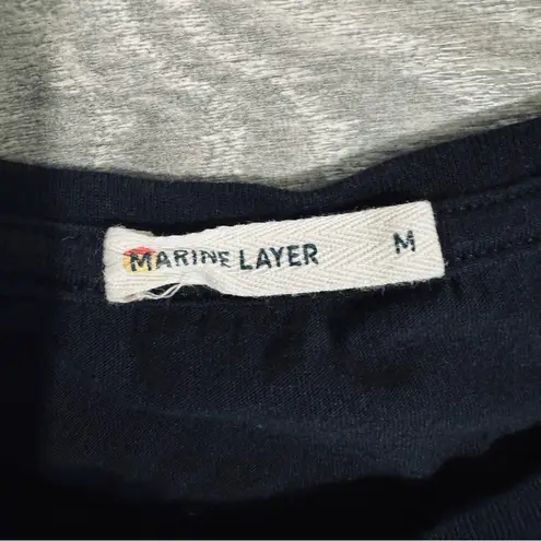 Marine layer Women Black Embroidered Bee Crew Neck Short Sleeve T-Shirt Sz M