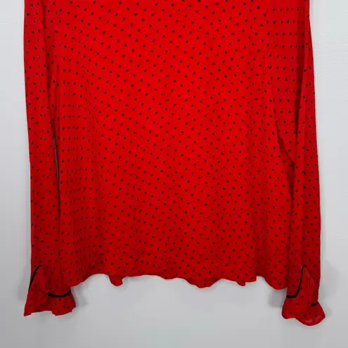 Ganni  Mullin Georgette Blouse US 4 Red Black Polka Dot Sheer‎ Long Sleeve Ruffle