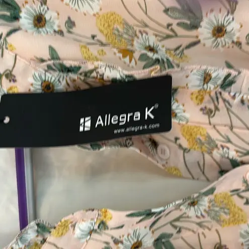 Allegra K NWT! 💯 blush ruffle neck boho floral chiffon dress sz Medium