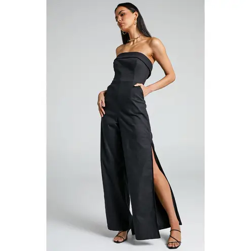 RUNAWAY THE LABEL Tahari Black Cotton Strapless Slit Wide-Leg Jumpsuit – Size M