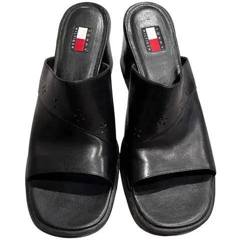 Tommy Hilfiger Vintage  Black Leather Y2K Chunky Mules