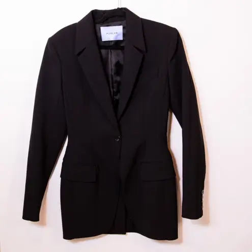 Thierry Mugler Wool Stretch One Button Structured Darted Blazer Jacket Black 38