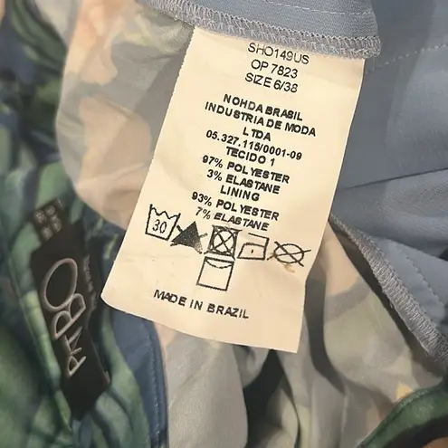 PATBO FLORAL BLUE GREEN TROPICAL RUFFLE SIDE HIGH RISE WAIST SHORTS 6